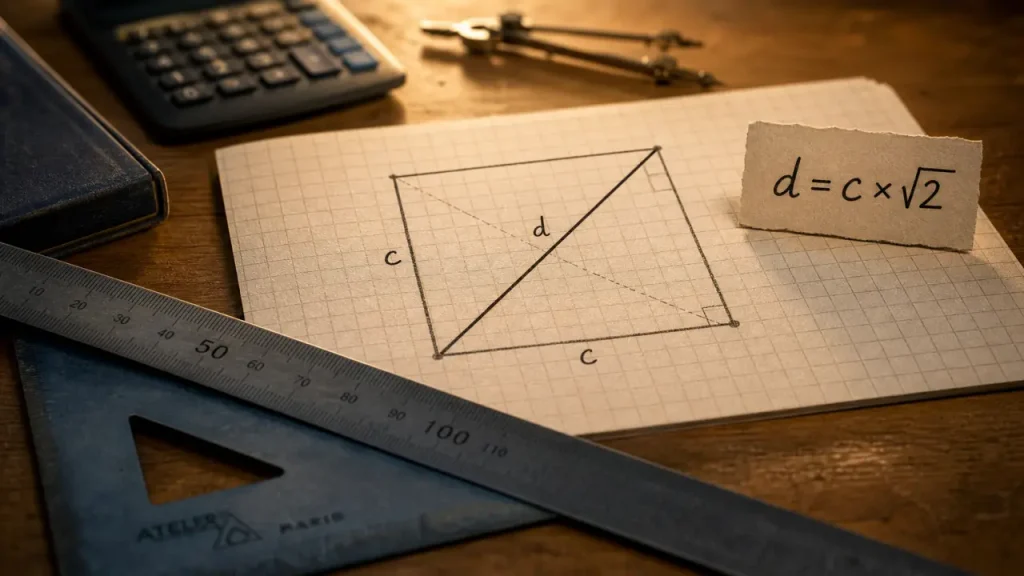 Diagonale d un carré : calcul avec √2 sur quadrillage