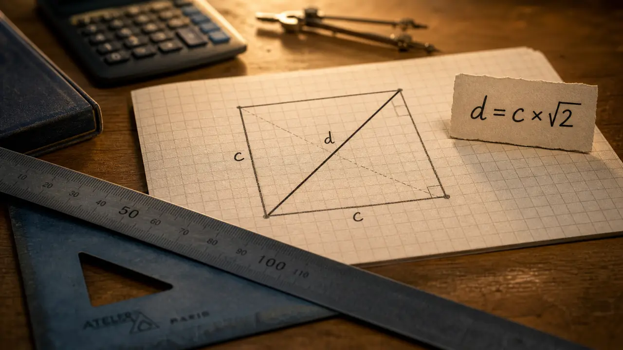 Diagonale d un carré : calcul avec √2 sur quadrillage