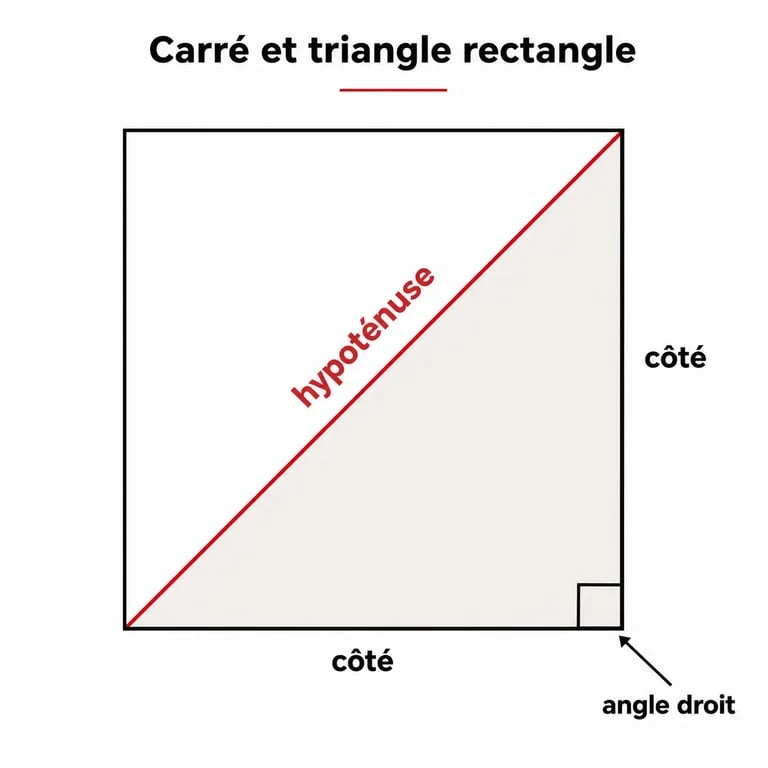 Schéma géométrique illustrant le calcul de la diagonale d'un carré à partir de son côté