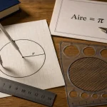Surface disque : formule A = pi r², rayon tracé au compas