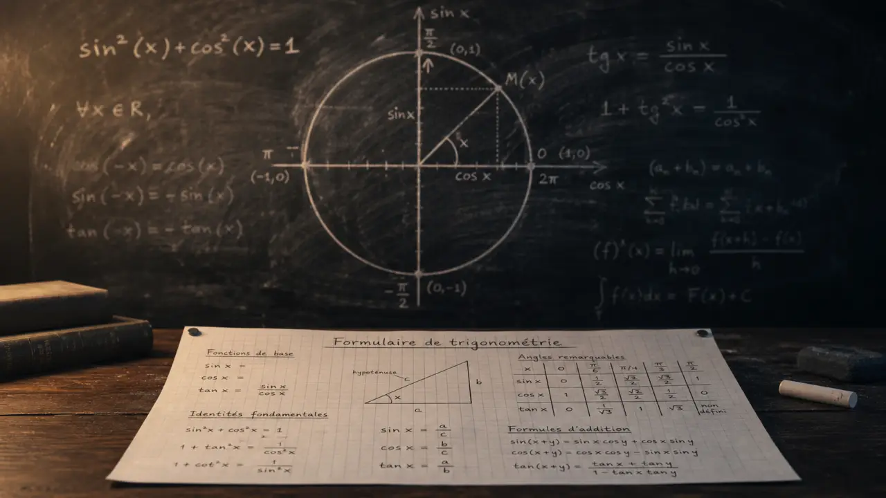 Trigonométrie formulaire : fiche de formules trigonométriques