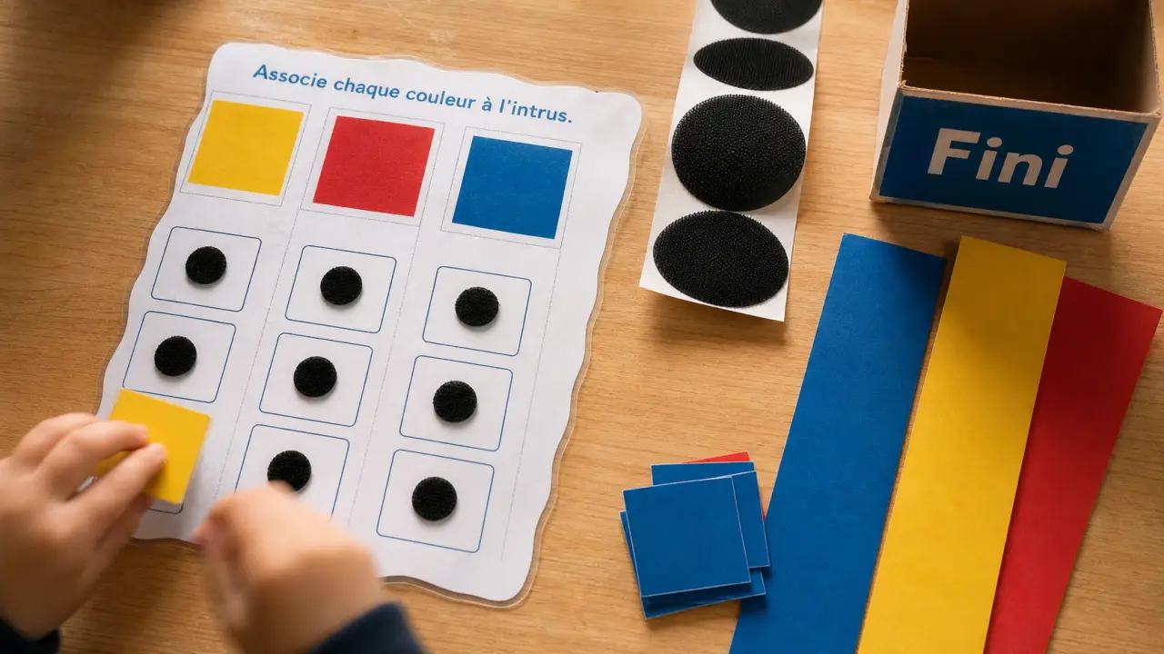 activité pour autiste à imprimer pdf : appariement, tri et scratch sur table