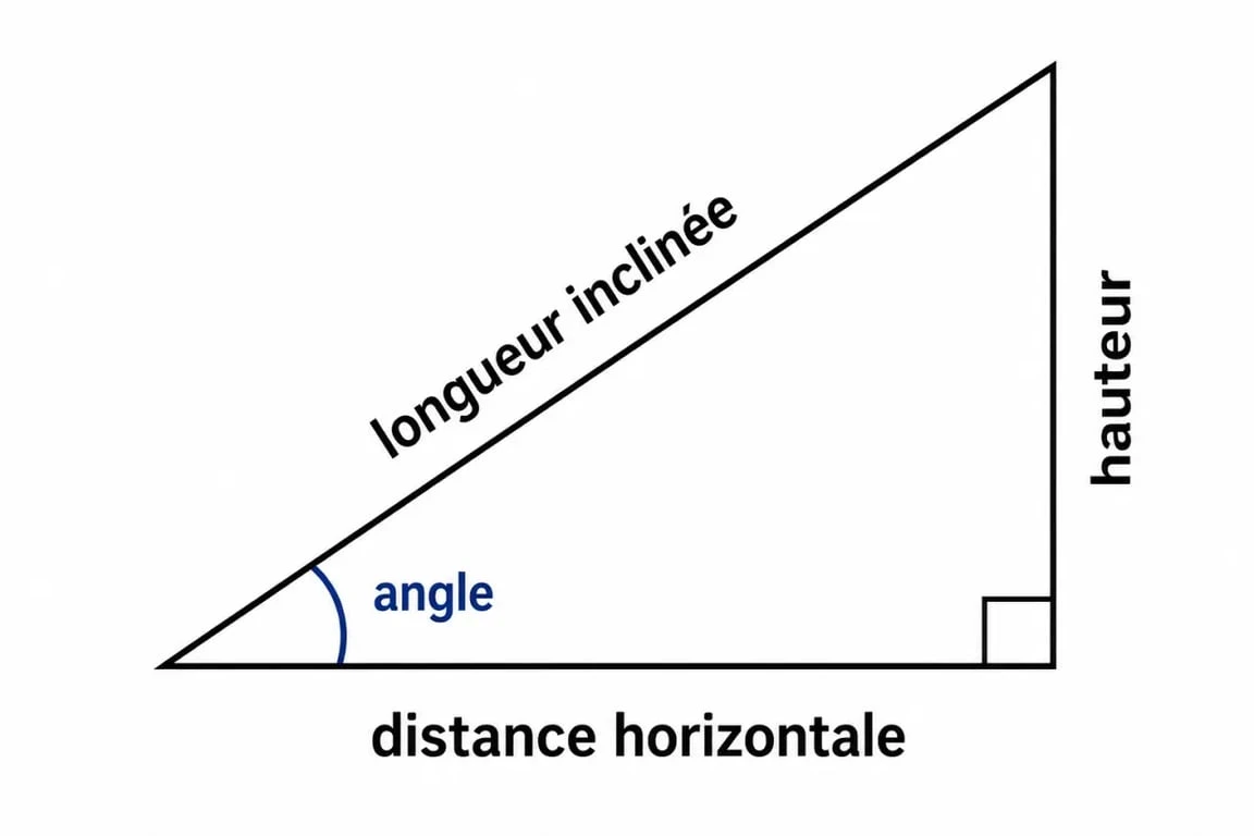 Schéma explicatif pour le calcul d'une pente en pourcentage avec hauteur et distance horizontale