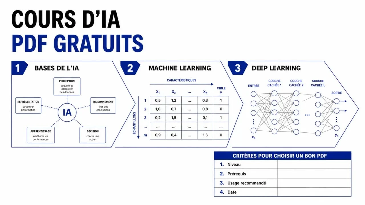 Schéma de progression pour un cours intelligence artificielle pdf gratuit, du niveau débutant au deep learning