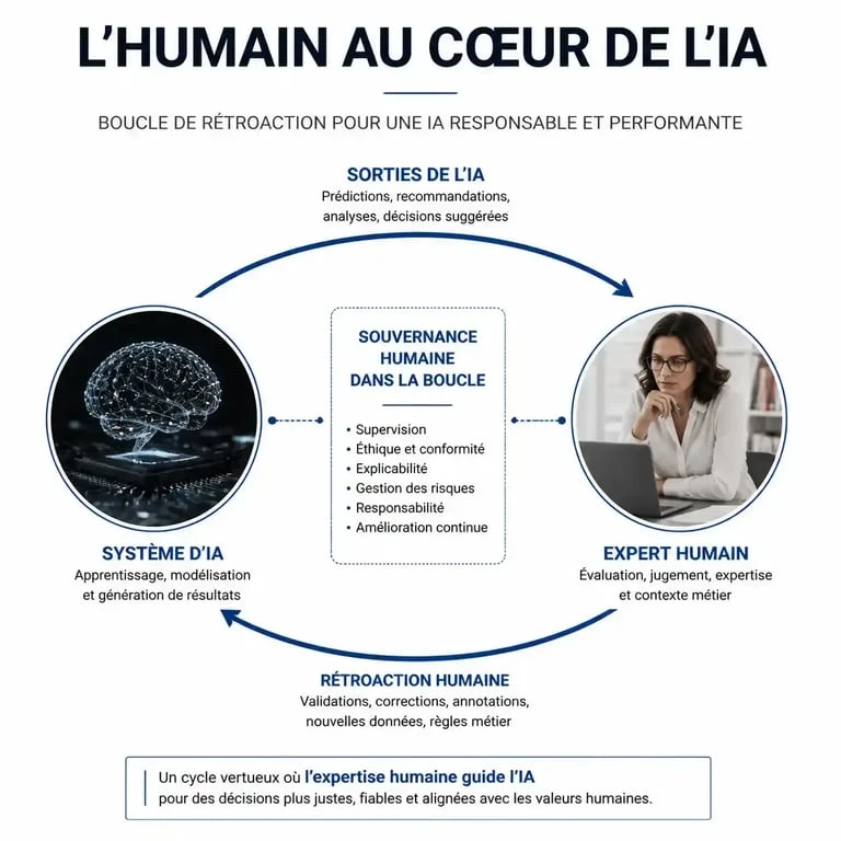 Illustration de la gouvernance humaine dans la boucle pour une IA éthique