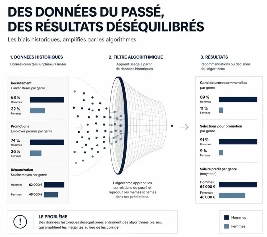 Schéma illustrant le biais de données dans l'intelligence artificielle