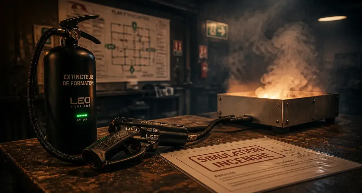 Outils pédagogiques simulation incendie : extincteur de formation LED et pistolet de fumée