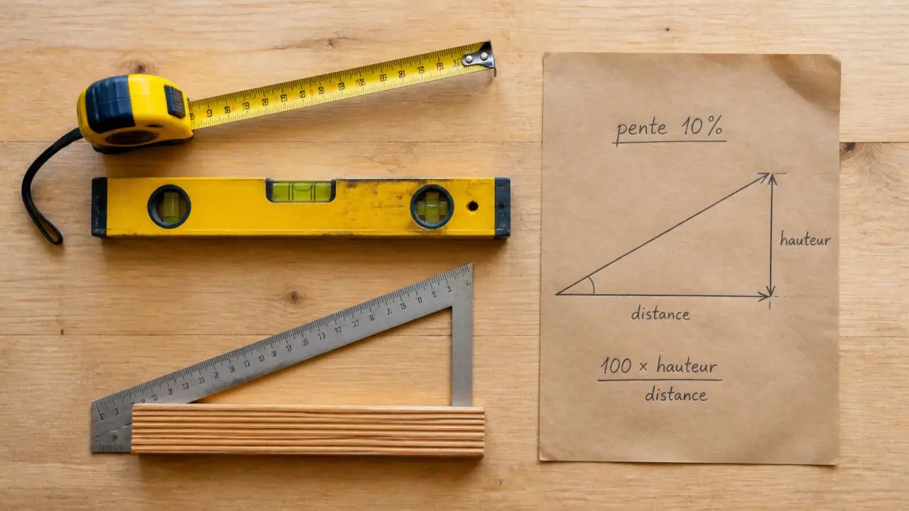 Pourcentage pente calcul : formule 100× hauteur / distance