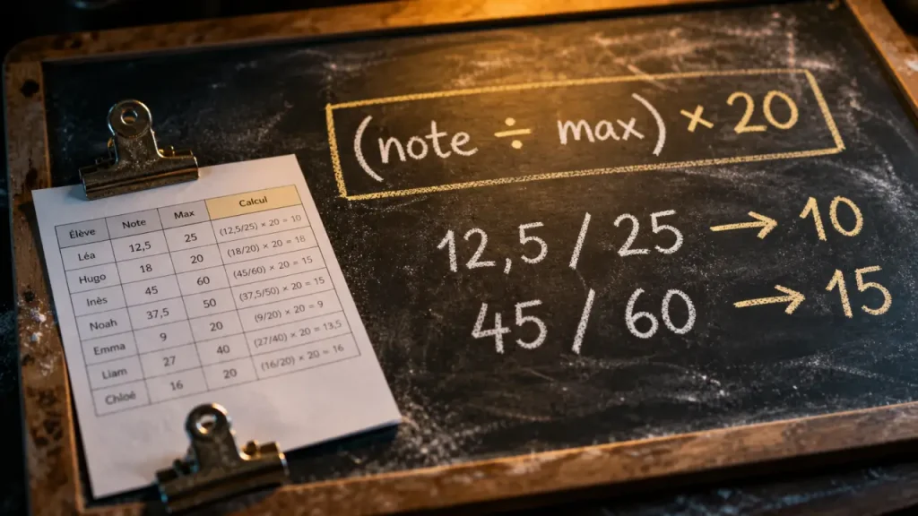 Convertir note sur 20 : formule exacte et décimales