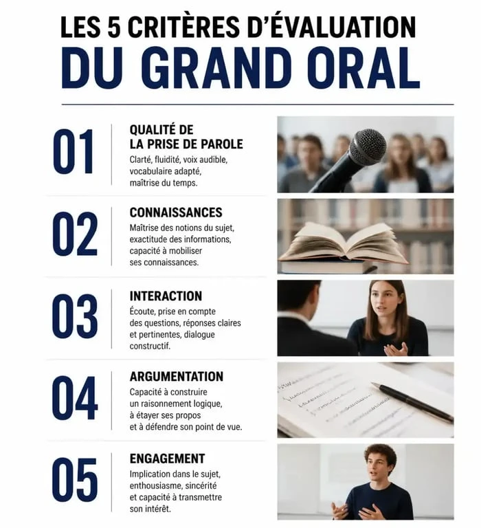 Infographie des 5 critères du barème Grand oral
