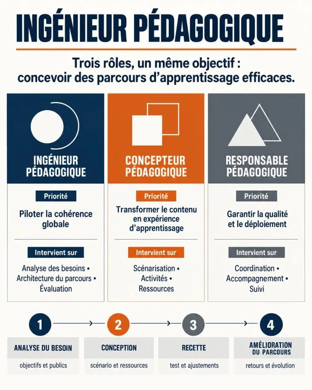 Infographie sur le métier d’ingénieur pédagogique et les différences avec les métiers proches