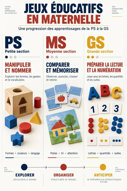 Jeux éducatifs pour maternelle classés par niveau PS MS GS et compétence