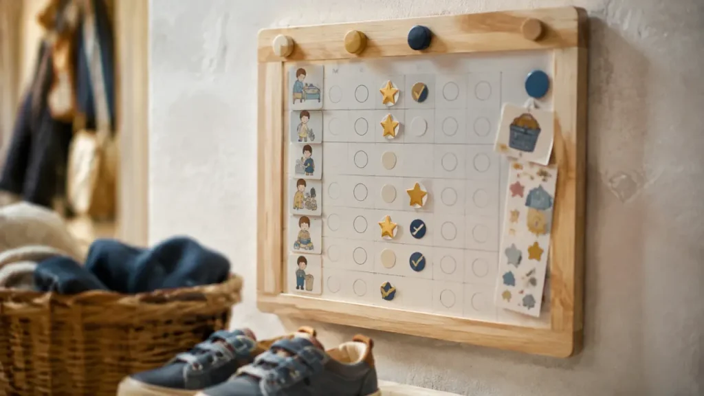 Tableau de tache enfant pour routines quotidiennes, mur et cases à cocher