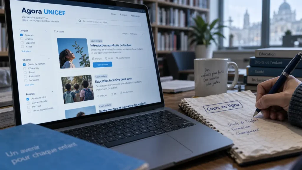 Cours en ligne gratuits de l’UNICEF en 2025 : Agora vérifie l’accès, la langue et le certificat