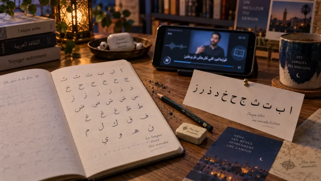 Cours d'arabe en ligne gratuit : alphabet arabe et premières phrases
